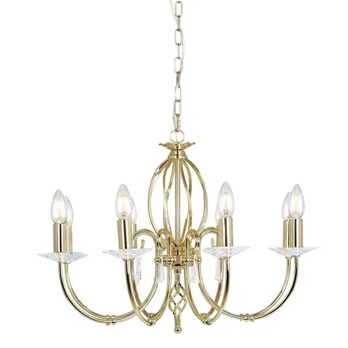 Ägäischer Kronleuchter mit 8 Lichtern aus poliertem Messing - Eleganter Kronleuchter, ideal für moderne und klassische Räume, mit handgeschmiedeten Details und geschliffenem Glas. Genießen Sie stilvolle Beleuchtung und eine Garantie von 2 Jahren.