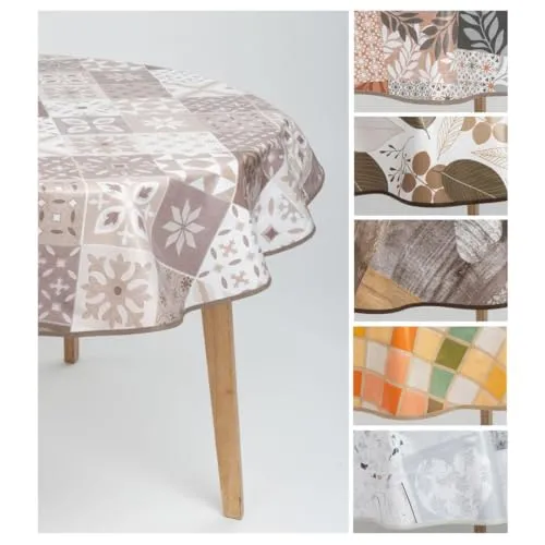 laro 140cm runde Wachstuch Tischdecke abwaschbar Wachstuchtischdecke mit Saum-Eingefasst-Paspelband, Muster:Mustergeflecht Beige Braun, Größe: Rund 140cm