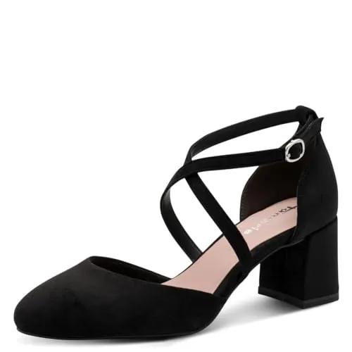 Tamaris Damen Pumps 1-22438-46 Schwarz mit Blockabsatz - Elegante offene Pumps mit gekreuzten Riemen von Tamaris, ideal für jeden Anlass. Genießen Sie den Komfort des TOUCHit-Fußbetts und die rutschhemmende Sohle für sicheren Halt.