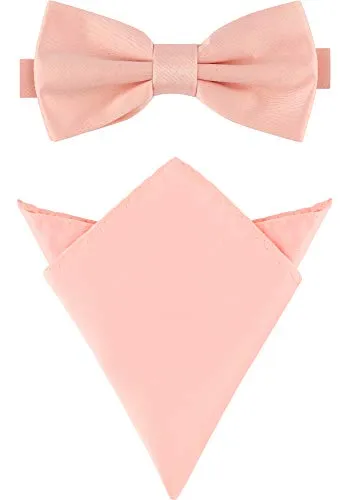 Ladeheid Herren Schmale Fliege & Einstecktuch Set M/P (12cm x 6cm, 22cm x 22cm, Lachs)