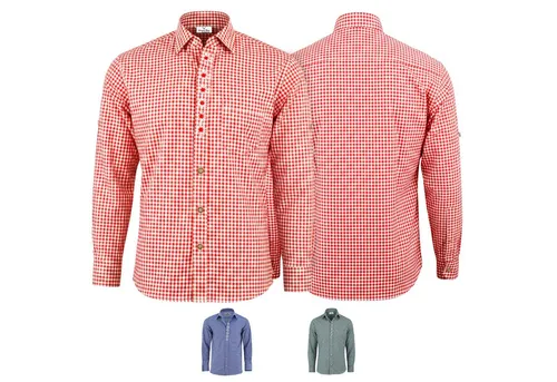 German Wear Trachtenhemd Langarm mit Edelweiß-Stickerei – Rot, Größe 4XL