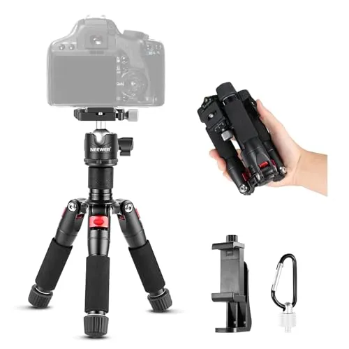 NEEWER Mini Tischstativ mit Smartphone Halter kompatibel mit iPhone & DSLR Kameras für Videoaufnahmen, 50cm kompaktes Reise Webcam Stativ mit 360° Kugelkopf & 1/4