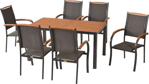 MERXX Garten-Essgruppe Siena, 7-teilig mit 6 Stapelsesseln und Tisch