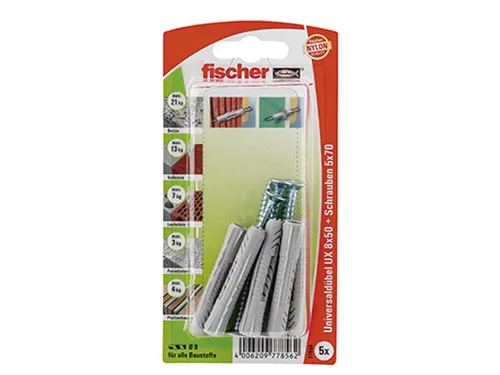 Fischer Universaldübel UX 8x50 S mit Schraube, 77856