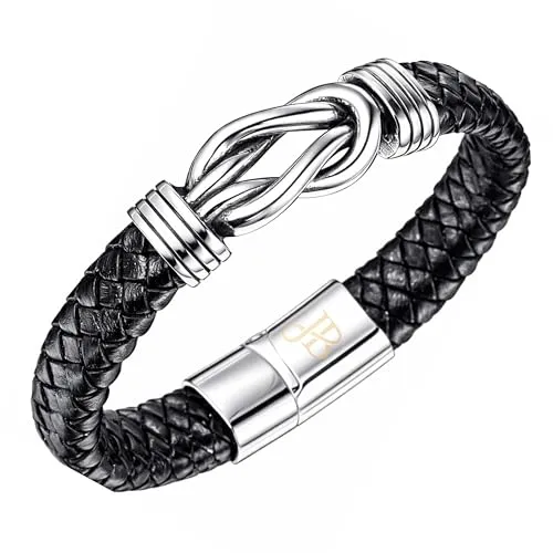 Jewellbox Herren Leder Unendlichkeit Knoten Armband, Leder Punk Schmuck Armband