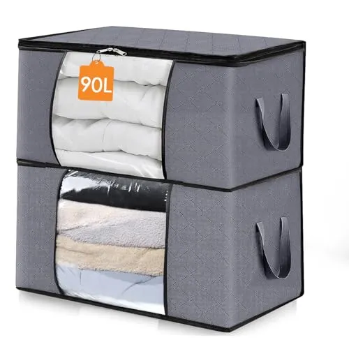 ZCHI Aufbewahrungstasche Faltbare Aufbewahrungsboxen, Große langlebige für Bettwäsche, Kleidung, Decken, Kissen Quilt Saison Artikel Lagerung(90L X 2)
