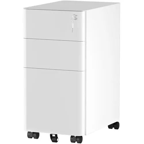 YITAHOME Rollcontainer mit 3 Schubladen, Metall Abschließbar Aktenschrank für A4, Legal, Letter, Mobiler Büroschrank mit Rollen für Home-Office, Hängeregistratur, 45 x 30 x 61cm, Weiß
