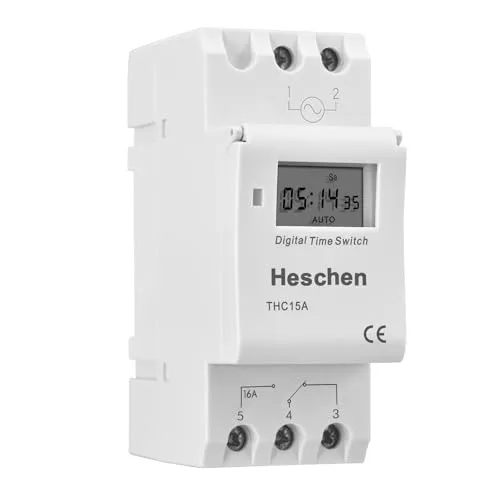 Heschen Digitaler LCD-Stromzeitschaltuhr, wöchentlich programmierbar Relais, THC15A, AC220-240V, 16A, SPST, 35mm DIN-Schi