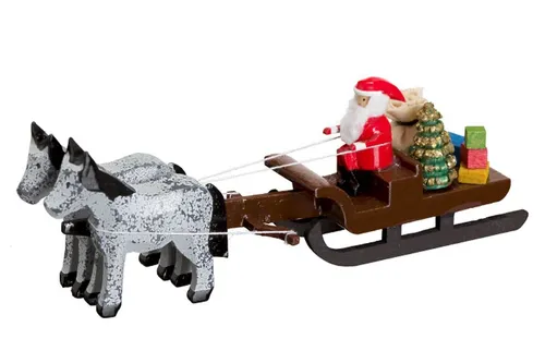 Pferdeschlitten mit Weihnachtsmann Miniaturgespann 9cm - Buntes Miniaturgespann aus Holz, ideal für die festliche Dekoration. Perfekt für Wohnzimmer, Küche oder Flur. Ein charmantes Highlight für die Weihnachtszeit!