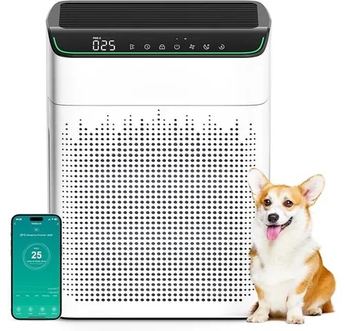MERONTE Luftreiniger Allergiker für Wohnung Raucherzimmer, Air purifier Raucherzimmer, für 157 m² Räume, Luftqualitätsmonitor, WiFi- und Alexa-kompatibel, 1 Pack + 4 Modi