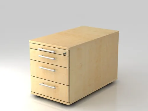 Rollcontainer Ahorndekor 3 Schubladen, H512xB428xT800mm - Büroschränke mit Hängeregistratur und Vollauszug für optimalen Stauraum und einfachen Zugriff auf Dokumente.