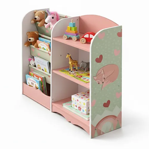 Kinderregal für Bücher und Spielzeug – Rosa 7 Fächer - Praktisches Bücherregal mit 7 Fächern für das Kinderzimmer. Maße: 82x80x26 cm, aus robusten Materialien gefertigt. Ideal zur Aufbewahrung von Büchern und Spielzeug.