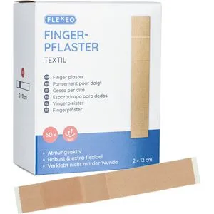 Flexeo Pflaster Fingerpflaster Textil, 50 Strips, elastisch, atmungsaktiv, 12 x 2cm