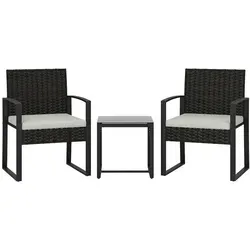 Outsunny 3-teiliges Rattan Bistroset für Garten und Balkon - Elegantes Bistroset für 2 Personen: Bequeme Stühle und Tisch, ideal für entspannte Stunden im Freien. Wetterbeständig und pflegeleicht, mit abnehmbaren Kissen für zusätzlichen Komfort und einfache Reinigung.