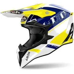 Airoh Wraaap Feel Motocross Helm - Weiss-Blau-Gelb, Größe XS - Motorradhelm mit EPS-Doppelsystem und herausnehmbarem Innenfutter für optimalen Komfort und Sicherheit beim Motocross.