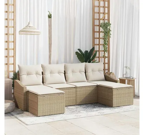 furnicato Garten-Essgruppe Poly-Rattan Set für 6 Personen, Beige und Creme - Stylisches Poly-Rattan Garten-Set für 6 Personen, ideal für Garten und Terrasse. Robust und wetterbeständig, bietet es Komfort und Flexibilität für entspannte Stunden im Freien.