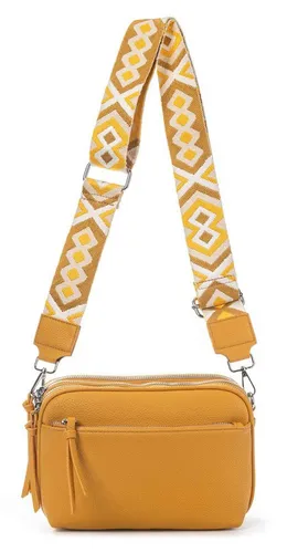 ITALYSHOP24 Schultertasche Damen Umhängetasche Brusttasche Cross Over Body Bag Handy Clutch (Spar-Set Clutch-Tasche mit einem breitem Muster Stoffgurt/Umhängeband, Leder Optik), viele Fächer, Freizeit Damentasche Reise Leder Optik Kosmetiktasche