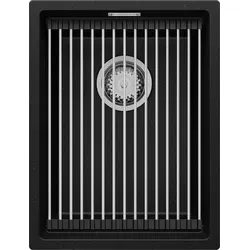 PRIMAGRAN Spülbecken Schwarz Metallic 36x47cm – Granitspüle mit Abtropffläche