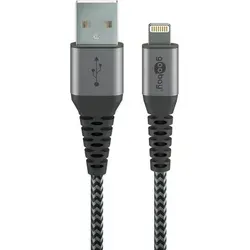 goobay Lightning auf USB-A Textilkabel mit Metallsteckern space grau/silber 2 m (1er Softpack)
