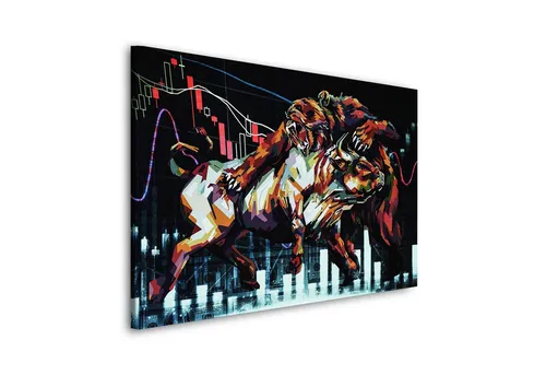Artedinoi Leinwandbild Wallstreet Bull & Bear Wandbild Leinwandbild Kunstdruck XXL Deko