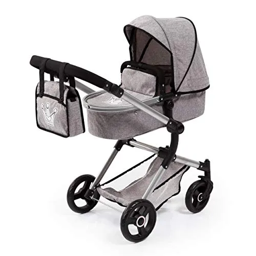 Bayer Design Kombi Puppenwagen Vario mit Wickeltasche - Puppenwagen für Puppen bis 52 cm, wandelbar in einen Sportwagen, höhenverstellbar und mit schwenkbaren Vorderrädern für leichtes Kurvenfahren.