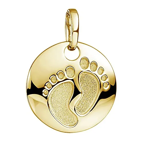 Materia Vergoldete Halskette mit Baby Fuß Anhänger 60cm - Elegante Halskette mit rundem Baby-Fußabdruck-Anhänger, gefertigt aus vergoldetem 925 Sterling Silber. Perfekt als Geschenk für besondere Anlässe, inklusive hochwertiger Schmuck-Schachtel.