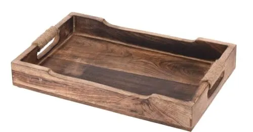Excellent Houseware Set aus 3 Tabletts aus Mangoholz - Servierplatten im rustikalen Stil mit Tragegriffen, ideal für einfache Handhabung und platzsparende Aufbewahrung dank ineinander faltbarer Funktion.