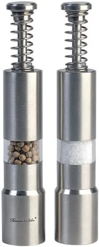 Rosenstein & Söhne Salz Pfefferstreuer 2er-Set - Küchenhelfer für aromafrischen Genuss: Druckknopf-Bedienung ohne Batterien, inklusive Metalltrichter für einfaches Nachfüllen.
