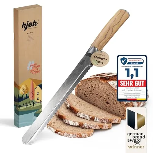 kjøk Brotmesser 20 cm Wellenschliff – mit Olivenholzgriff, nur 158 g leicht