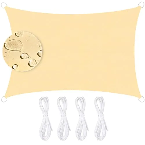 Sonnensegel Wasserdicht 3x4m Rechteckig Sonnenschutz Wetterschutz Segel Baldachin 95% UV Schutz für Balkon Terrasse Garten (Sandbeige)