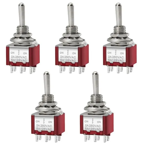 Heschen Mini-Kipptaster, Momentantyp, MTS-223, (Ein)-Aus-(Ein), DPDT, 6-polig, 2A 250V, 6A 125V, 5 Stück