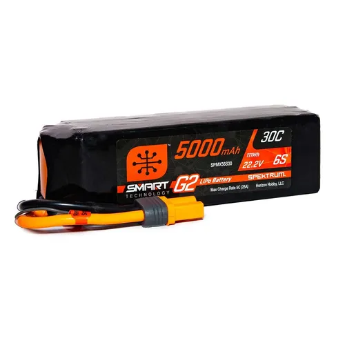 Spektrum Lipo Akku 6S 22,2V 5000mAh Smart G2 LiPo 30C IC5 - RC Modellbau Akku mit hoher Kapazität von 5000mAh, ideal für leistungsstarke Modelle und lange Flugzeiten.