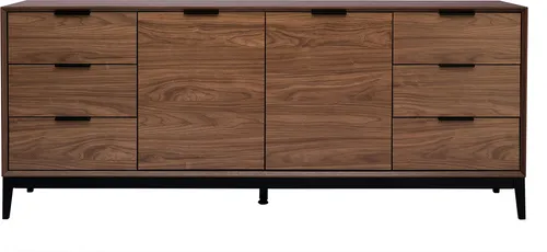 Vintage Sideboard SARTO aus dunklem Walnussfurnier mit Metallakzenten B180 cm