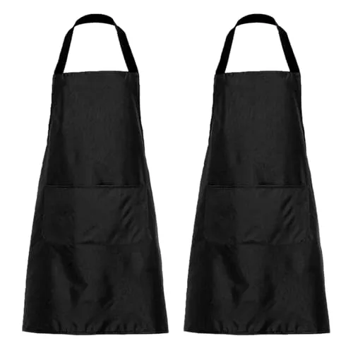 EUPSIIU 2 Stücke Verstellbare Schürze mit 2 Taschen, Küchenschürzen für Männer Damen, Kochschürze für Die Küche für Küche, Restaurant, Café, Backen, Malen, Hausarbeit, Grillen, 60 x 70 cm (Schwarz)