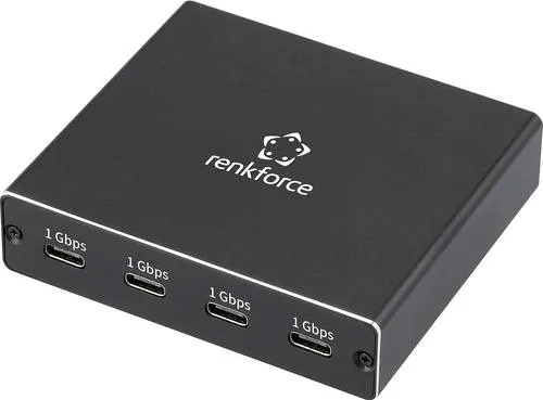 Renkforce RF-NS-200 4-Port RJ45 & USB-C Splitter - Erweiterung Ihrer Netzwerkinfrastruktur: Der Renkforce RF-NS-200 bietet Gigabit-Geschwindigkeit für bis zu vier Geräte und gewährleistet stabile Verbindungen für Büro- und Heimanwendungen.