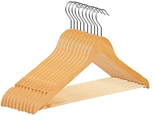 RSR Hangers Kleiderbügel Holz Natur 100 Stück Holzkleiderbügel mit Hosensteg 44,5 cm | 360° drehbarer Haken | Jackenbügel | Hemdenbügel | Hosenbügel | Anzugbügel