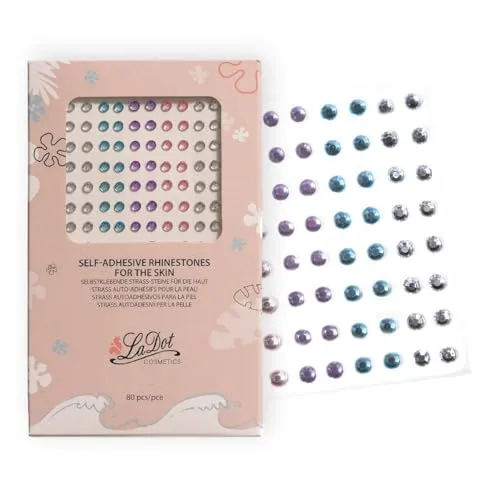 LaDot Glitzersteine selbstklebend Gesicht und Body, hautfreundliche Strasssteine für Kinder und Erwachsene zum Verzieren temporärer Tattoos, bunt, 80 Stück