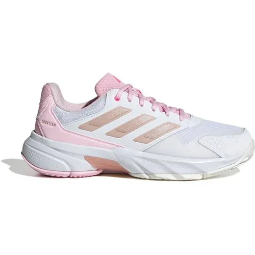 adidas Damen Courtjam Control 3 Tennis Shoes - Tennisschuhe in Cloud White/Silver Metallic/Lucid Pink, 44 EU - Damen-Sneaker mit atmungsaktivem Mesh-Obermaterial und Bounce Zwischensohle für optimalen Komfort. Ideal für Tennis mit innovativem Torsion System und umweltfreundlichen Materialien.