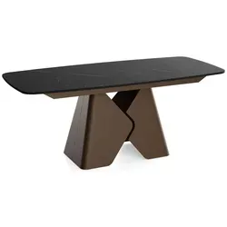 Rechteckiger Ausziehbarer Esstisch – 180 x 90 cm, erweiterbar auf 270 cm – Schwarz Marmor Kupfer mit Metallgestell für 6-10 Personen