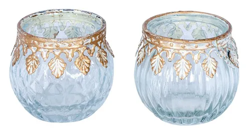 Levandeo® Teelichthalter, 2er Set Glas Windlichter H5cm Klar Gold Teelichthalter Kerzenhalter