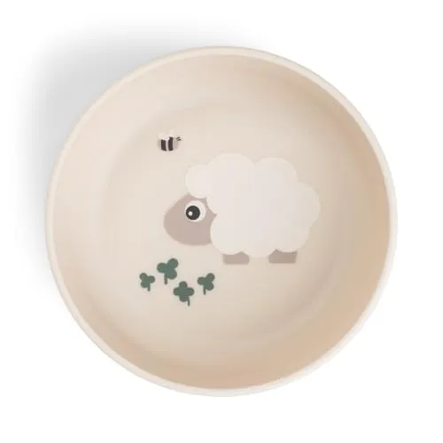 Done by Deer Foodie Schüssel Tiny Farm Beige, Ø12,5xH4,5cm – Baby Schüssel mit praktischer rutschfeste Unterseite - Plastikschüssel aus 100% PP in Lebensmittelqualität mit rutschfestem TPE