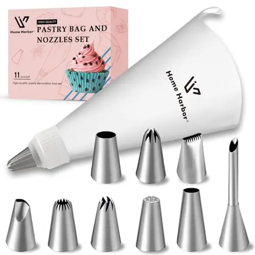 11-teilig Premium Spritzbeutel Set, Profi Einweg-Tüten Mit 9 Edelstahl-Spritzdüsen, Mittel Spritzbeutel Für Torten,Backen