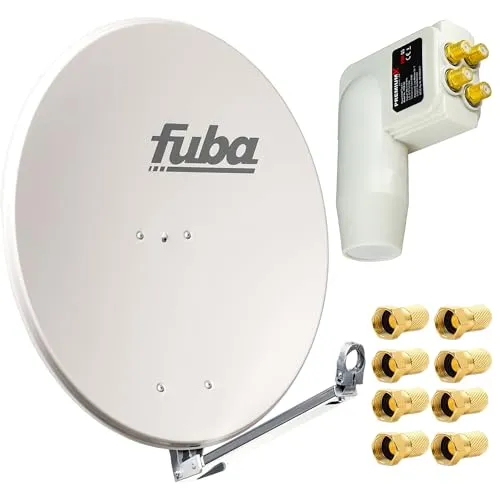 Fuba DAL 800 G Satellitenantenne 80cm Alu Grau - SAT-Antenne für bis zu 4 Teilnehmer, inklusive PremiumX Quad LNB für starken Empfang und einfache Montage dank vormontierter Teile.