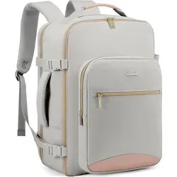 LOVEVOOK Handgepäck Rucksack 40L Damen – Grau/Rosa - Stylischer 40L Rucksack für Damen mit separatem Laptopfach bis 15,6 Zoll. Wasserfest und robust, ideal für Reisen, Uni und Freizeit. Perfekt als Handgepäck für Flugreisen.