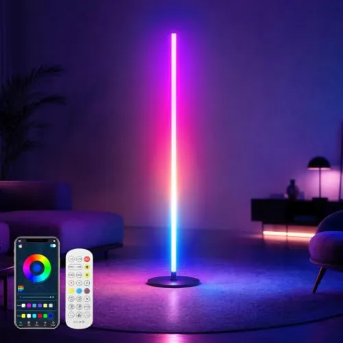 VnioLife LED Stehlampe Wohnzimmer, RGBIC Stehlampe Dimmbar 120cm, LED Floor Lamp mit Fernbedienung und APP, 16 Millionen Farben, 200 Szenenmodi, Musikmodi, DIY-Modus für Wohnzimmer und Zimmer