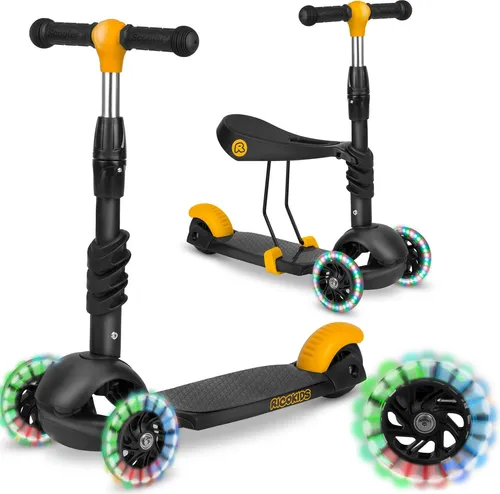 Ricokids Cubi Dreirad - schwarz-orange, 3-in-1 Kinder Balance Scooter mit verstellbarem Sitz und Lenkerhöhe, bis 30 kg belastbar