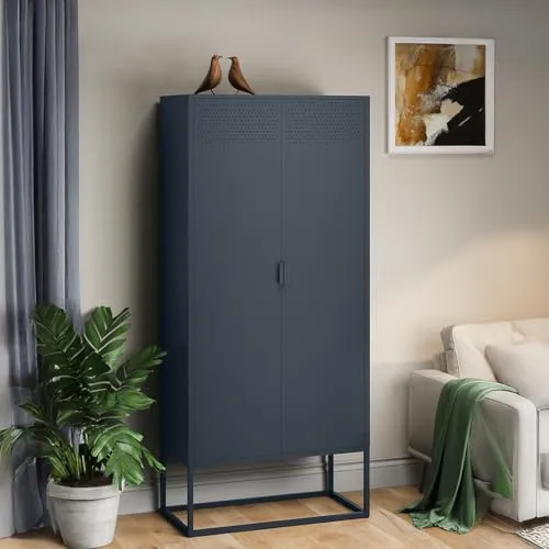 skølm Izar Metall Kommode – Moderner Wohnzimmerschrank in Anthrazit - Stylischer Metallschrank mit 4 Fächern und Doppeltüren für vielseitigen Stauraum. Ideal als Sideboard im Industrial Style mit stabiler Konstruktion und pflegeleichter Oberfläche.