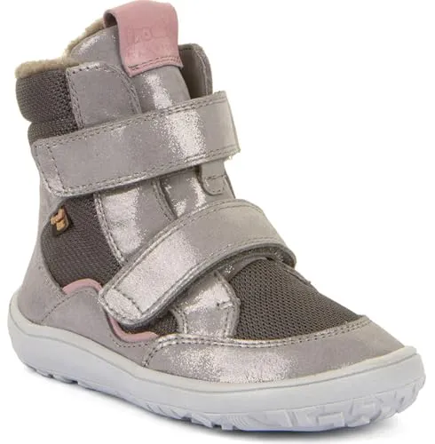 Froddo Barefoot Tex Winter Grey/Silver Größe EU 35 - Stiefel für Jungen mit warmem Schurwollfutter und wasserabweisender Tex-Membran, ideal für kalte Tage – flexibles Design für optimalen Komfort und Schutz.