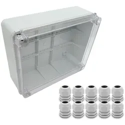 ARLI SET: Abzweigdose IP67 Sichttür Aufputz 310 x 230 x 130 mm + 10x Kabelverschraubungen M25 x 1,5 mm