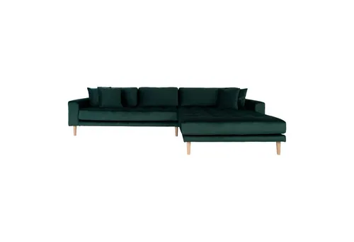 Polsterecke DROP LIDO - Komfortables Ecksofa in grün - Sofa in skandinavischem Design mit dunkelgrünem Velours, ideal für höchsten Komfort beim Sitzen und Liegen. Inklusive vier Kissen für maximales Kuschelgefühl. Perfekt für jedes Zuhause.